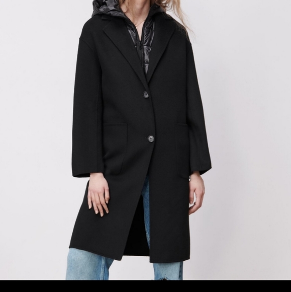 Zara Jackets & Blazers - ZARA Black 2-in-1 Wool Blend Coat Quilted Puffer Combo S